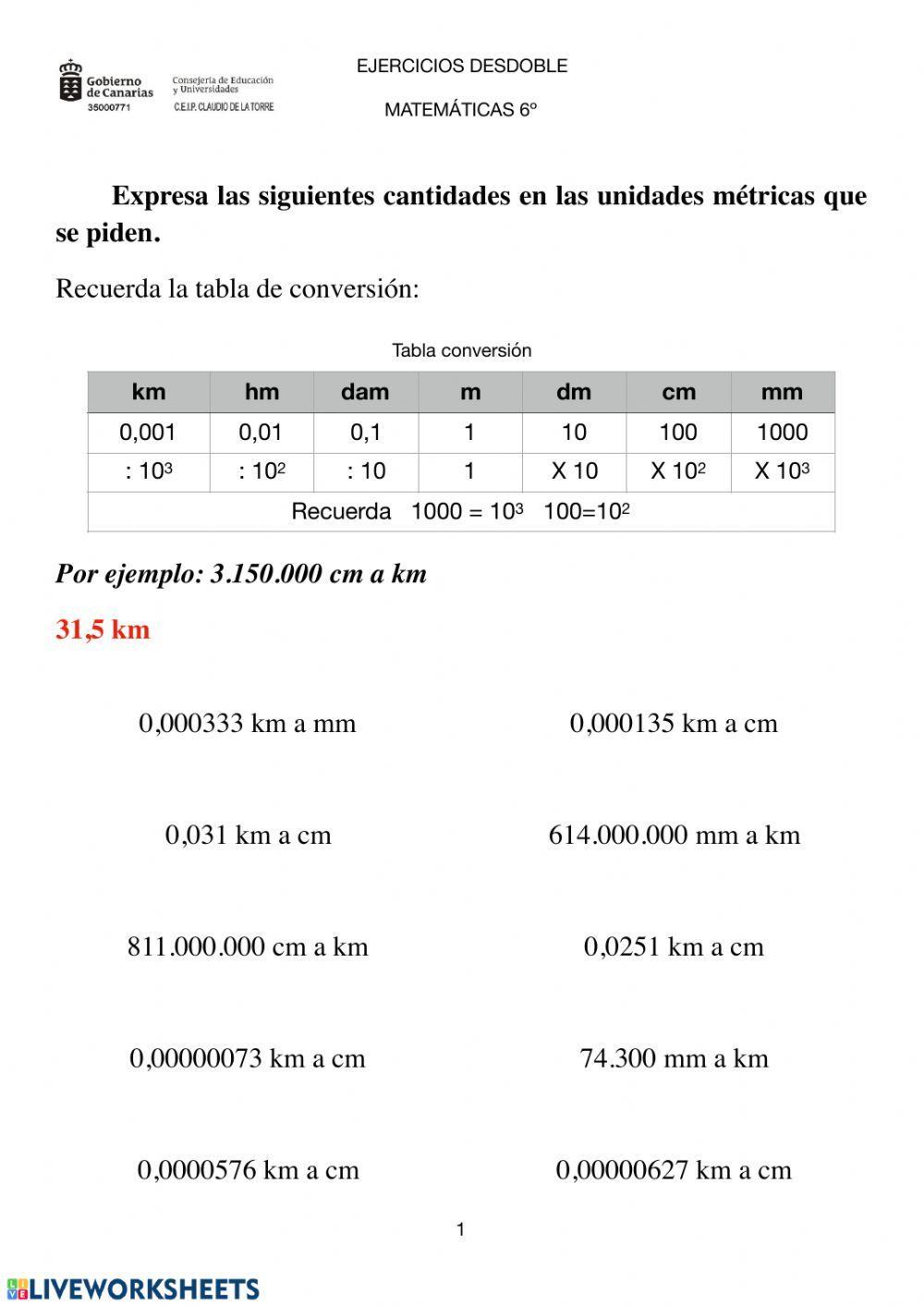 Conversión unidades métricas
