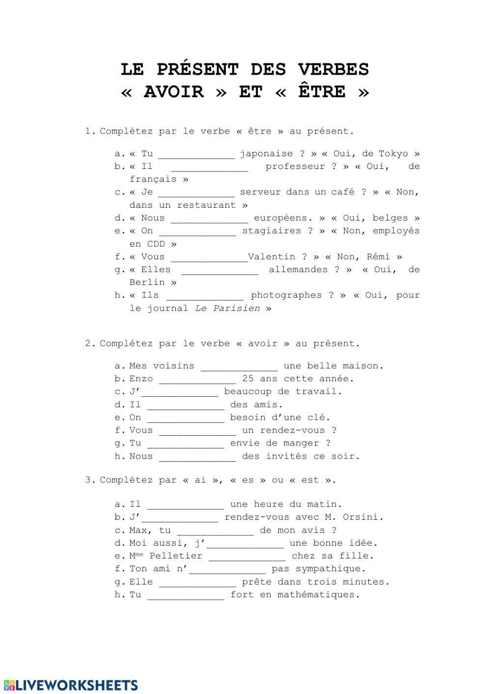 Être-Avoir au présent