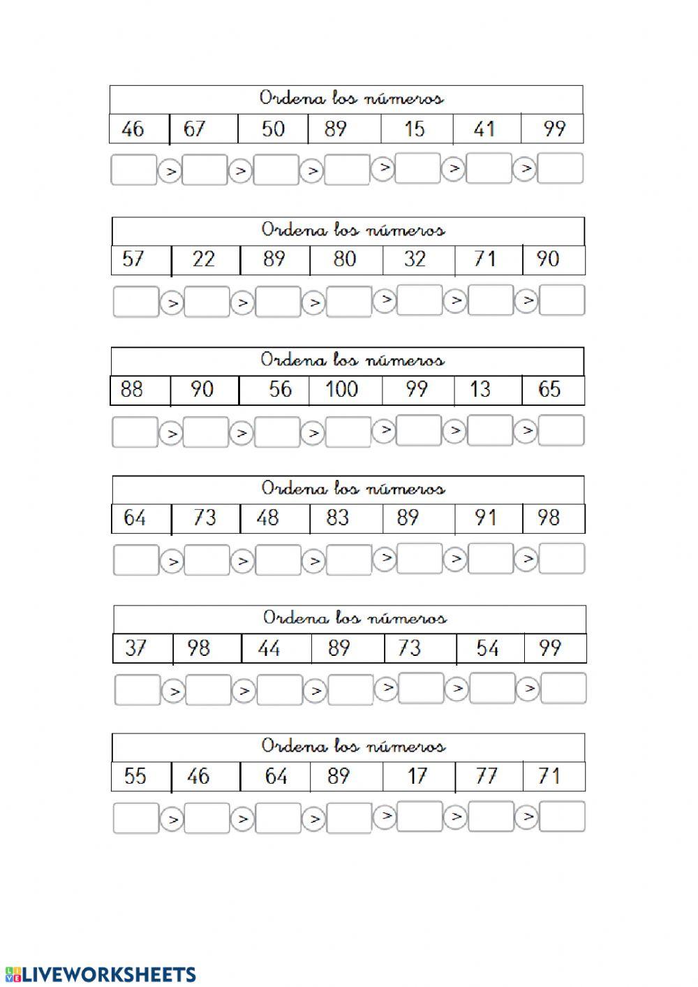 Ordenar números online exercise | Live Worksheets