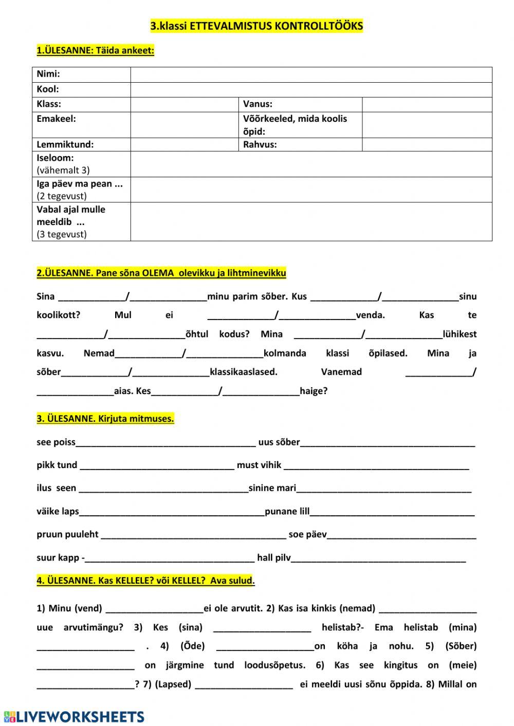 3klass-ETTEVALMISTUS KONTROLLTÖÖKS (4.veerand)