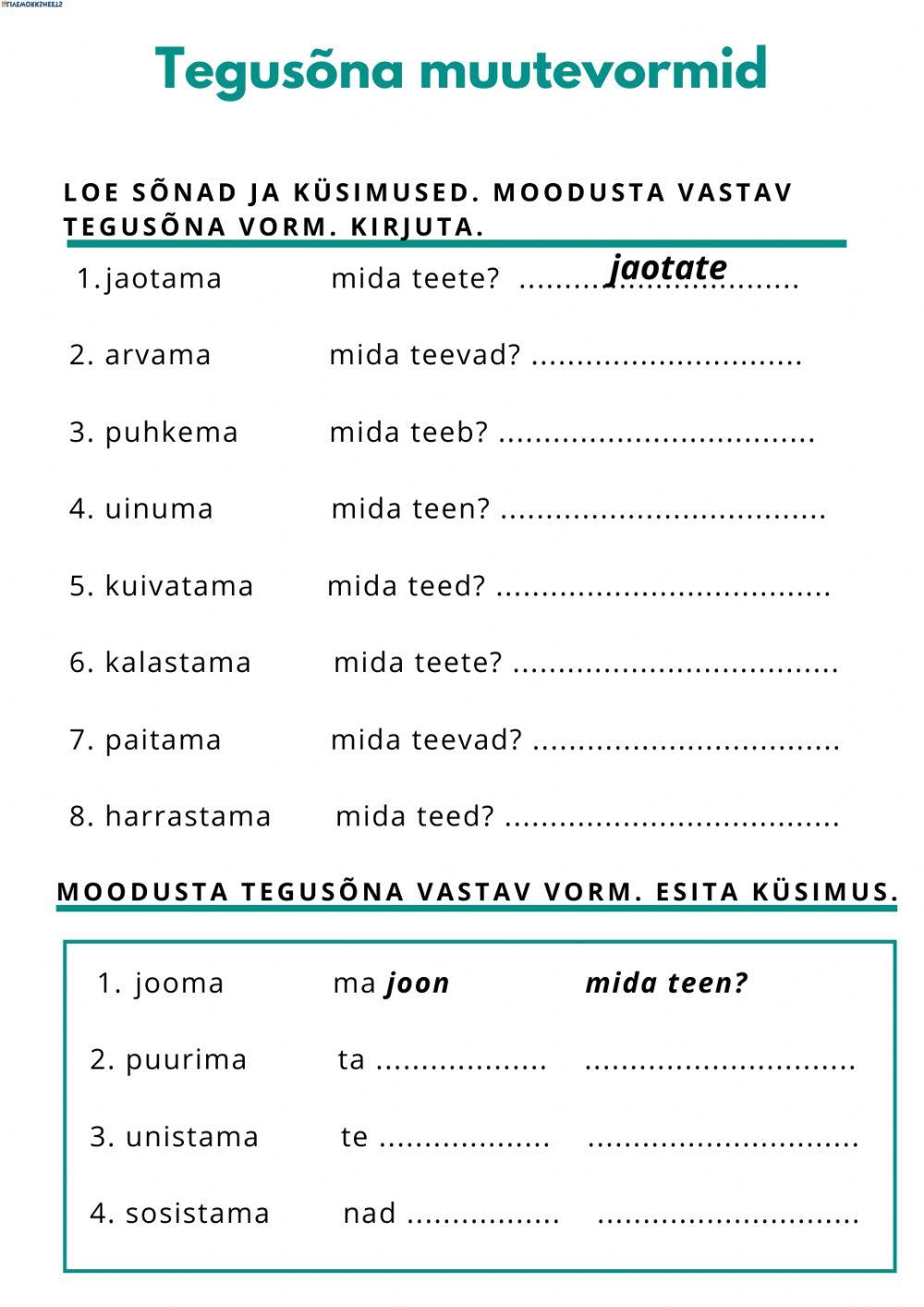 Tegusõna muutevormid