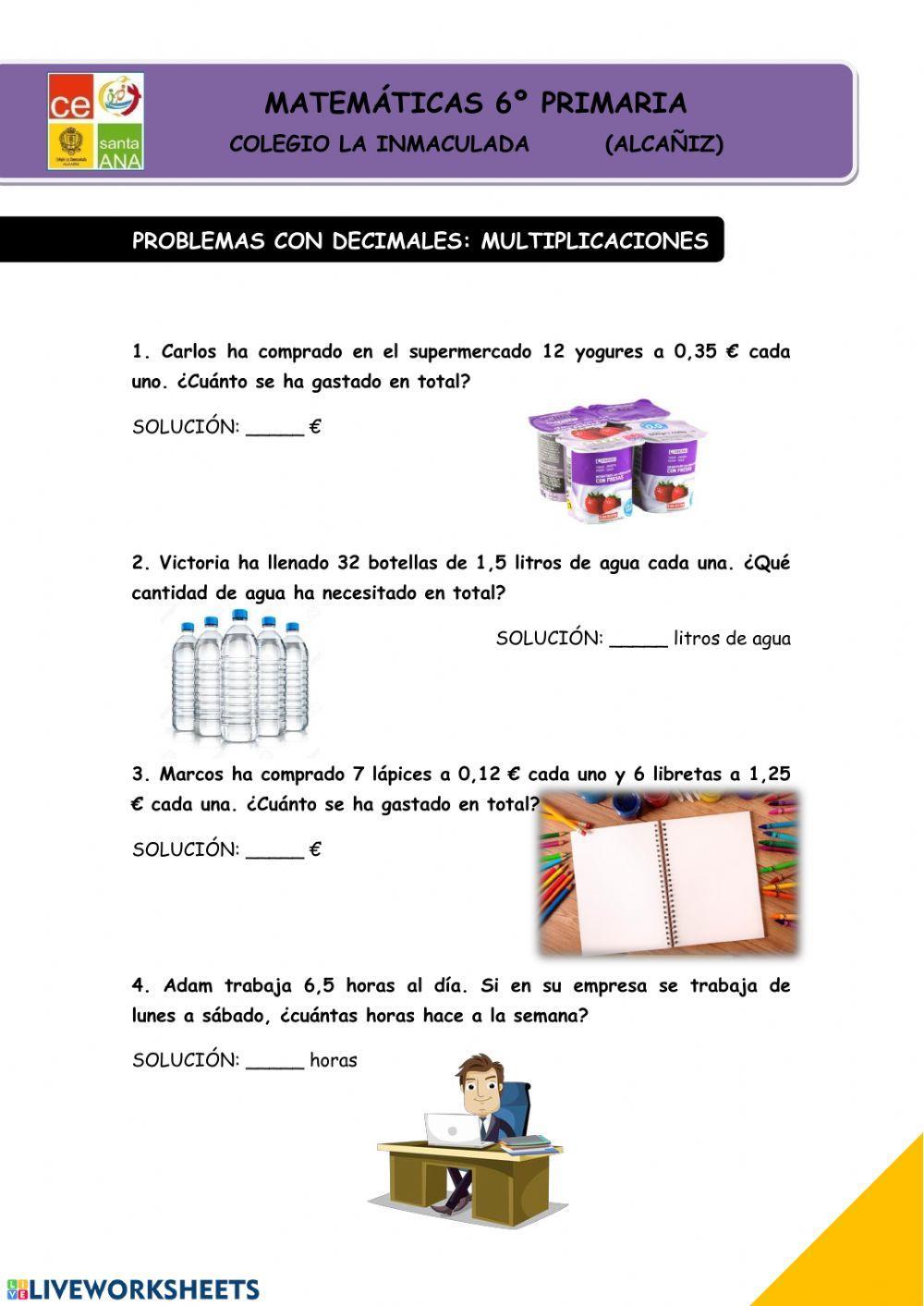 Problemas multiplicaciones decimales