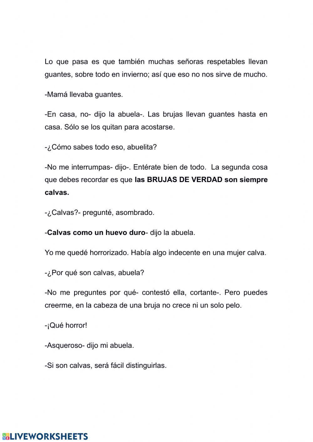 Lectura comprensiva y expresión escrita -Las brujas-