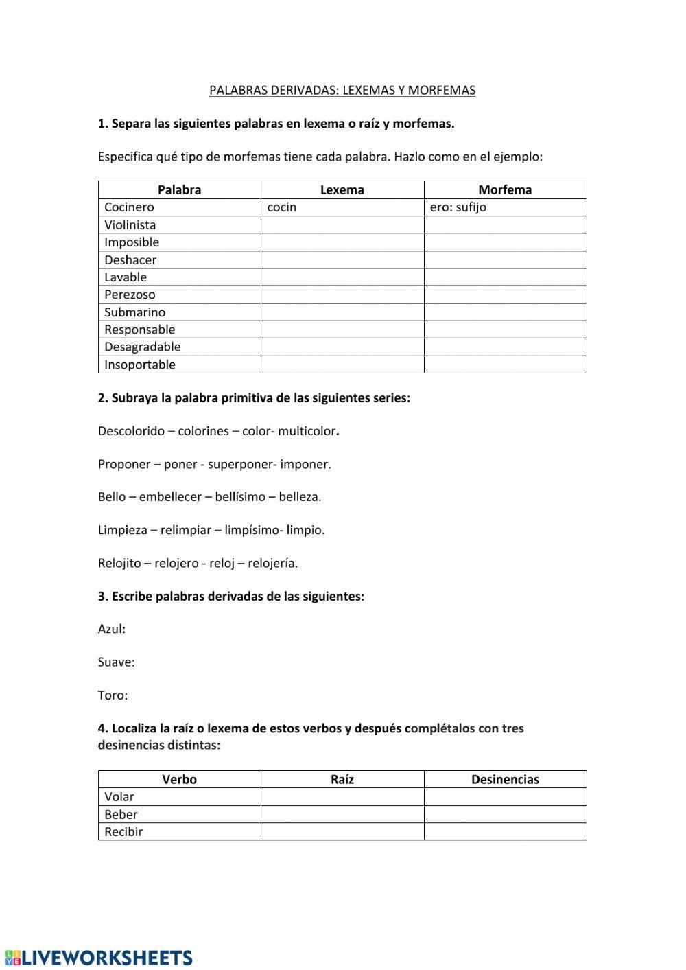 Palabras derivadas: morfemas y lexemas