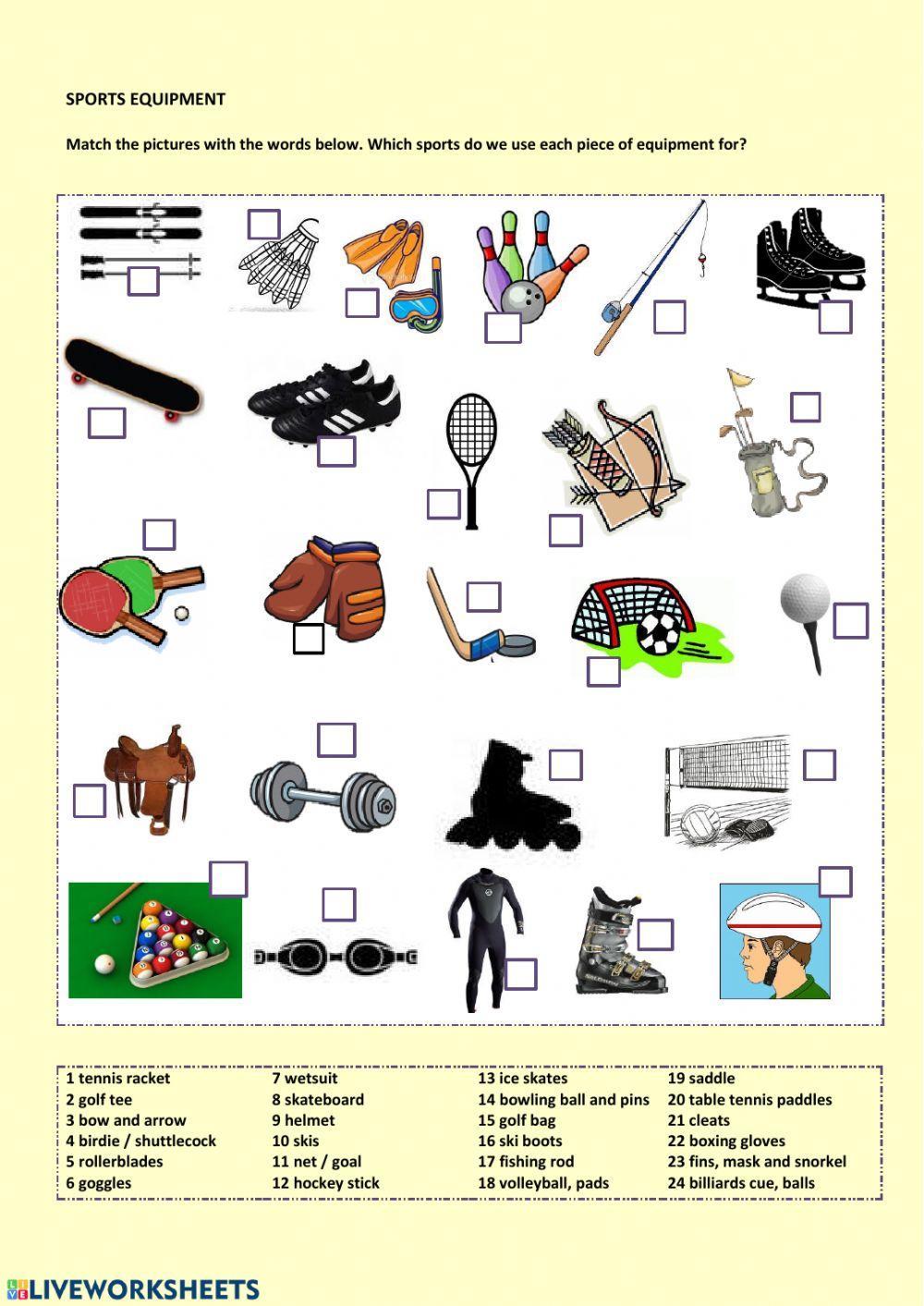 Match the sports to the places. Спортивный инвентарь Vocabulary in English. Задания для детей спортивный инвентарь. Английская лексика в теме спортивный инвентарь. Спортивный инвентарь на английском языке с переводом.