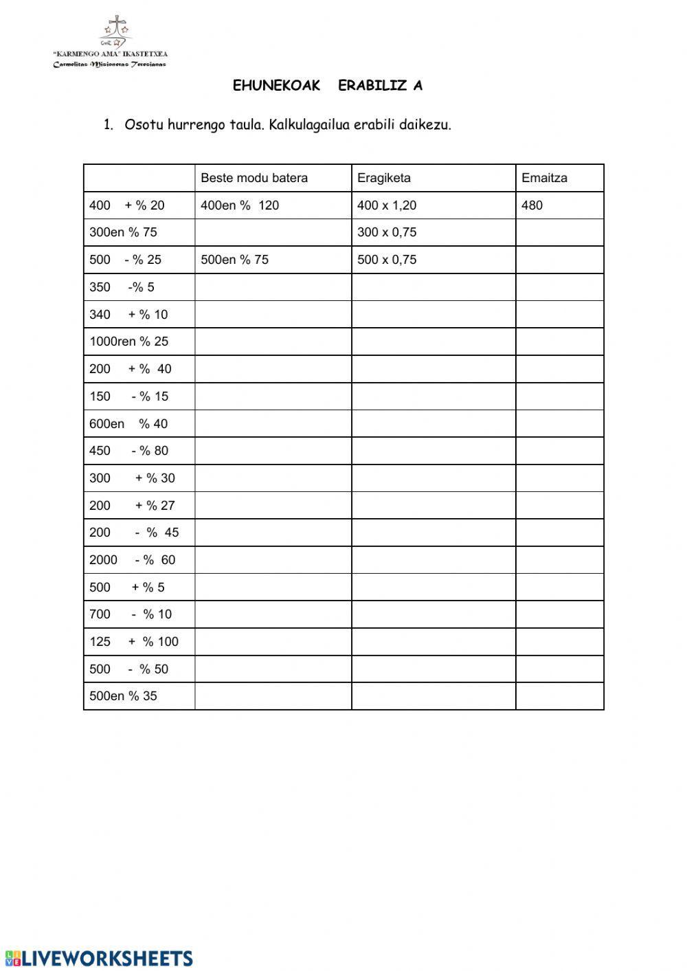 Ehunekoak erabiliz A