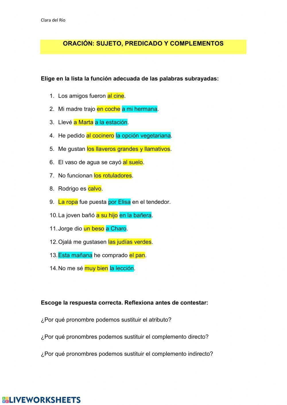 La oración: sujeto, predicado y complementos