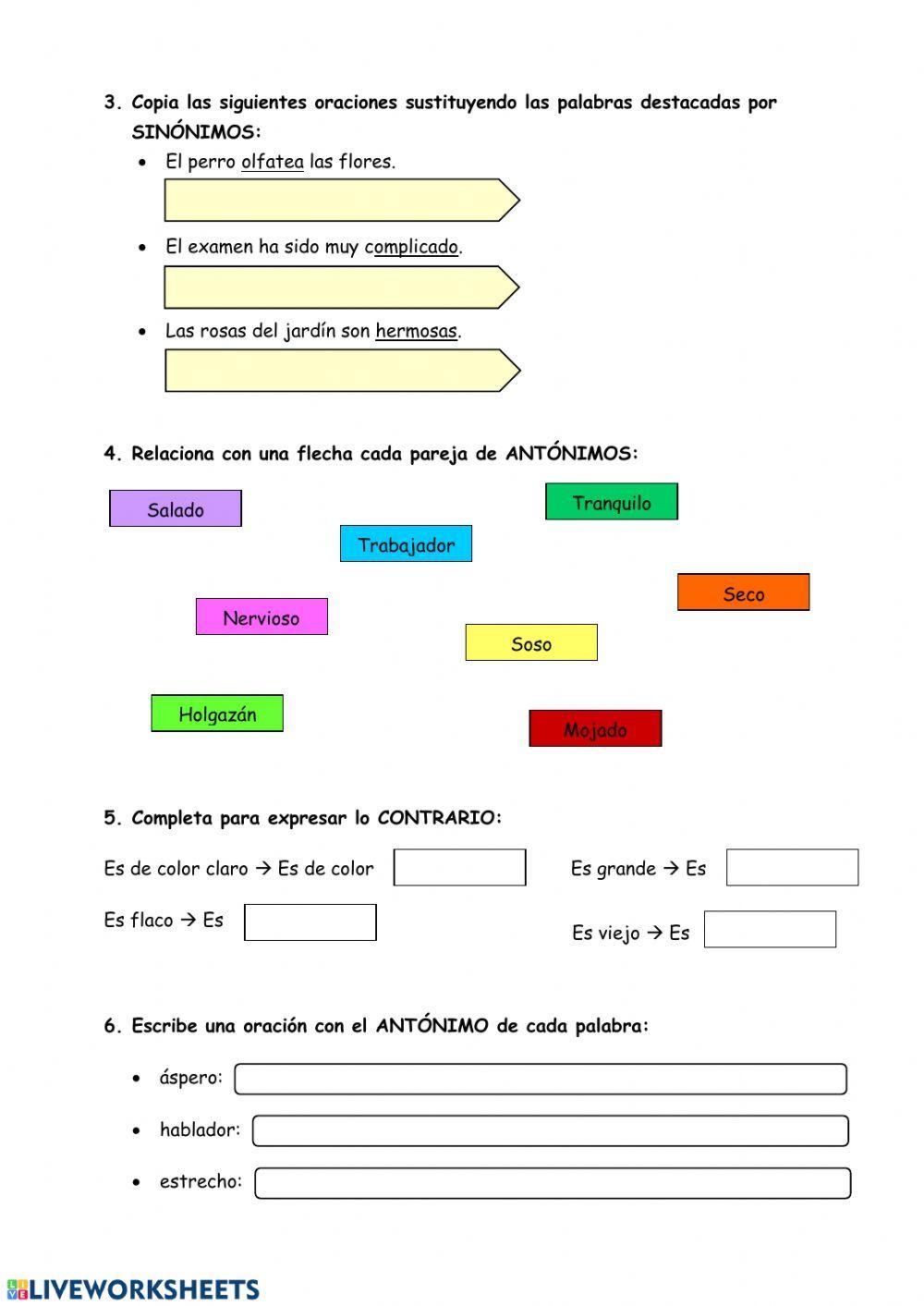 Sinónimos y antónimos Sinónimos y antónimos