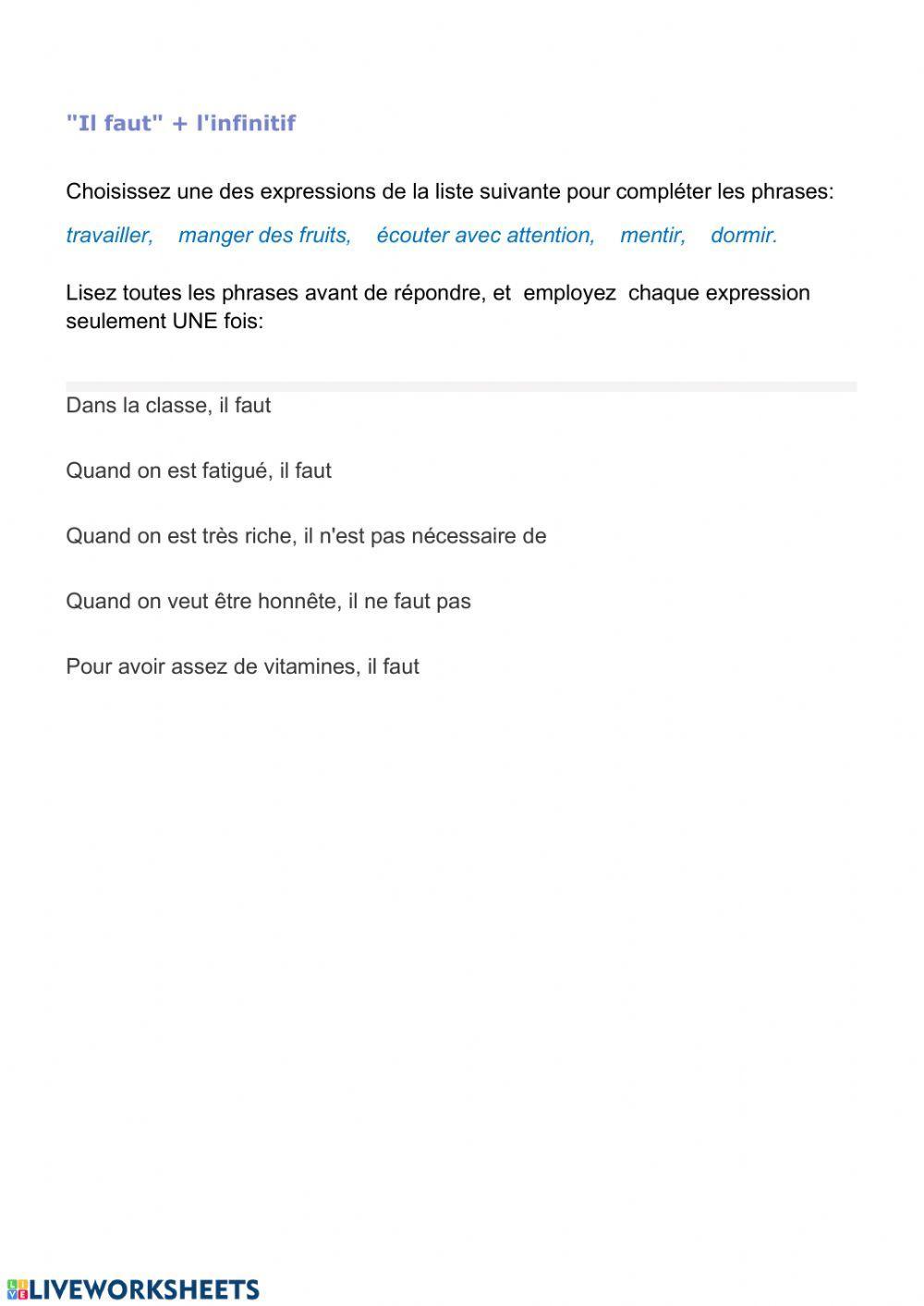 Il faut + infinitif