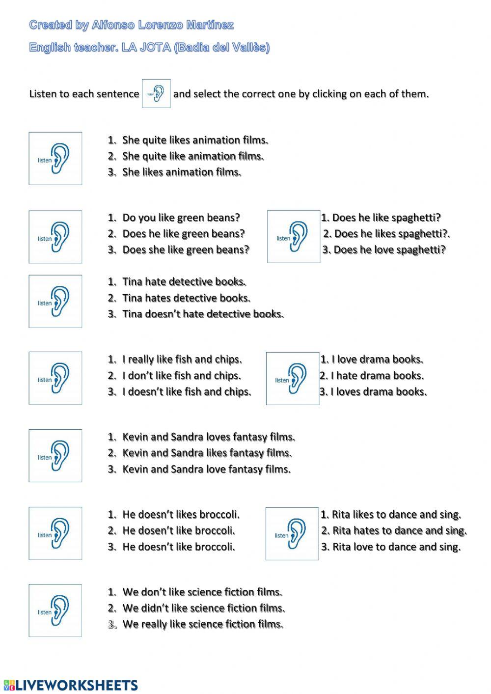 Listening: Likes and dislikes