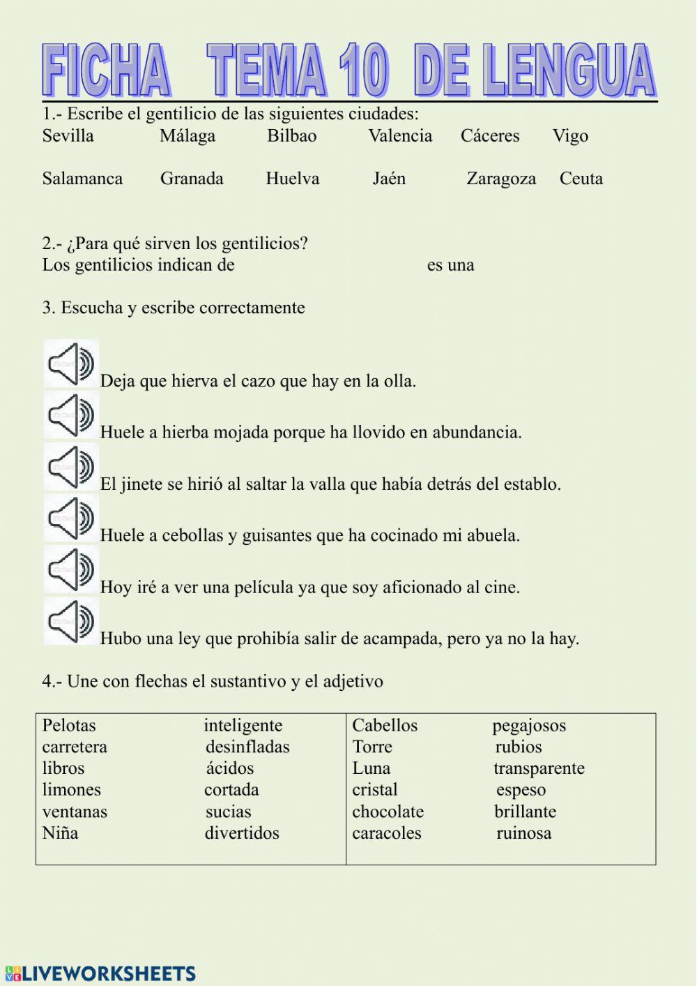 ficha tema 10 lengua