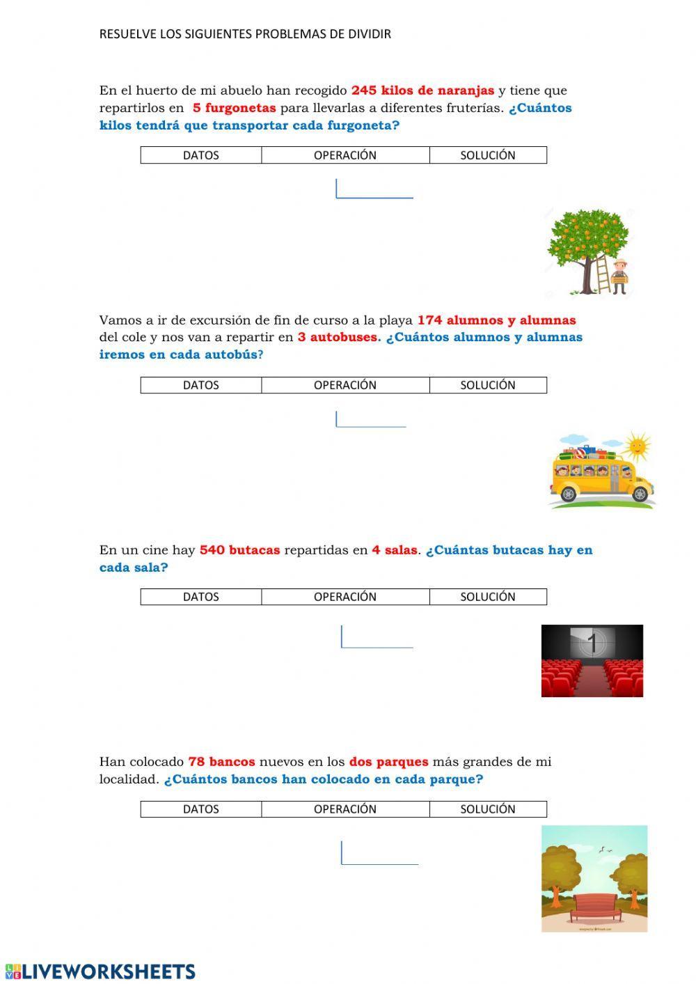 Problemas de dividir por una cifra Problemas de dividir por una cifra