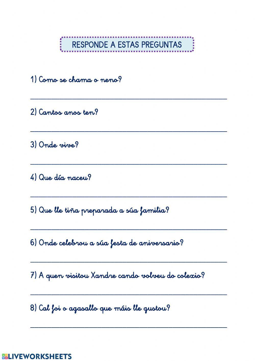 Comprensión lectora. O MEU ANIVERSARIO.