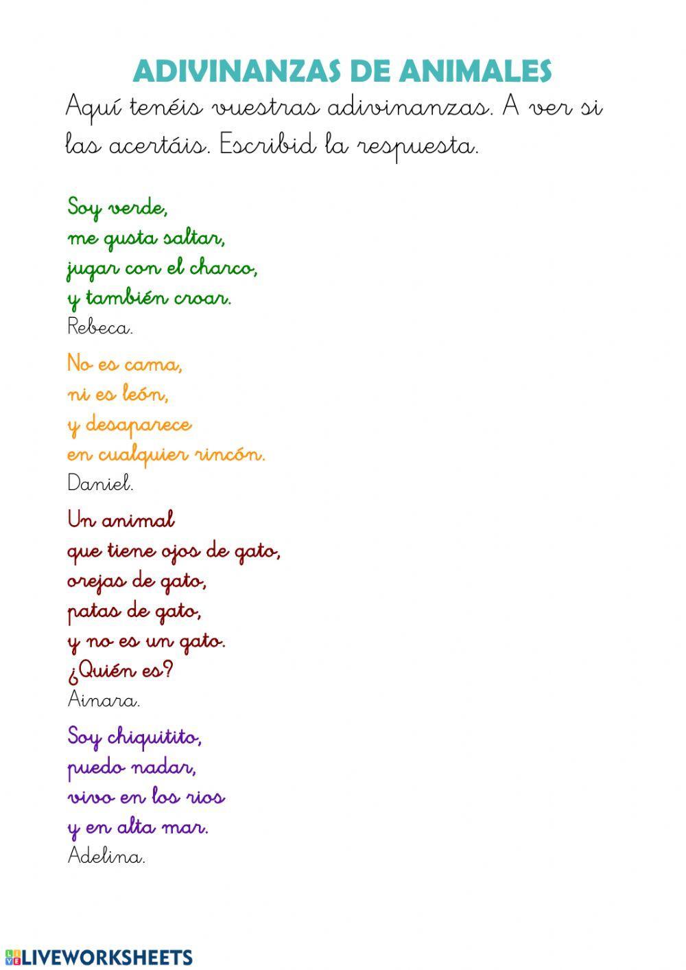 Adivinanzas animales 1B jarama