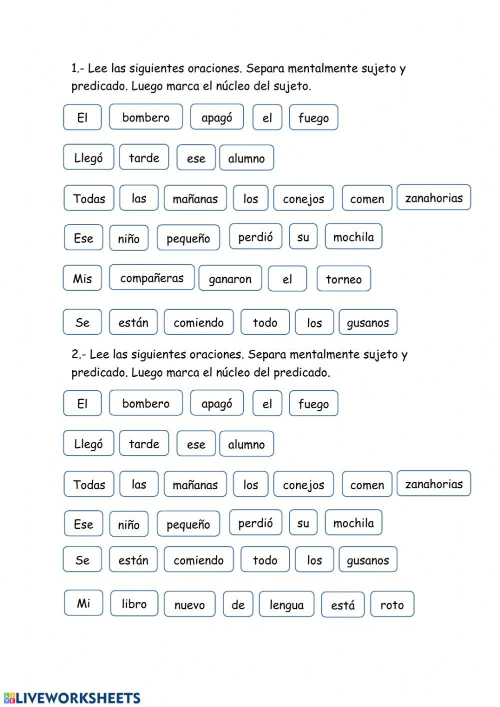 Nucleo del sujeto y predicado