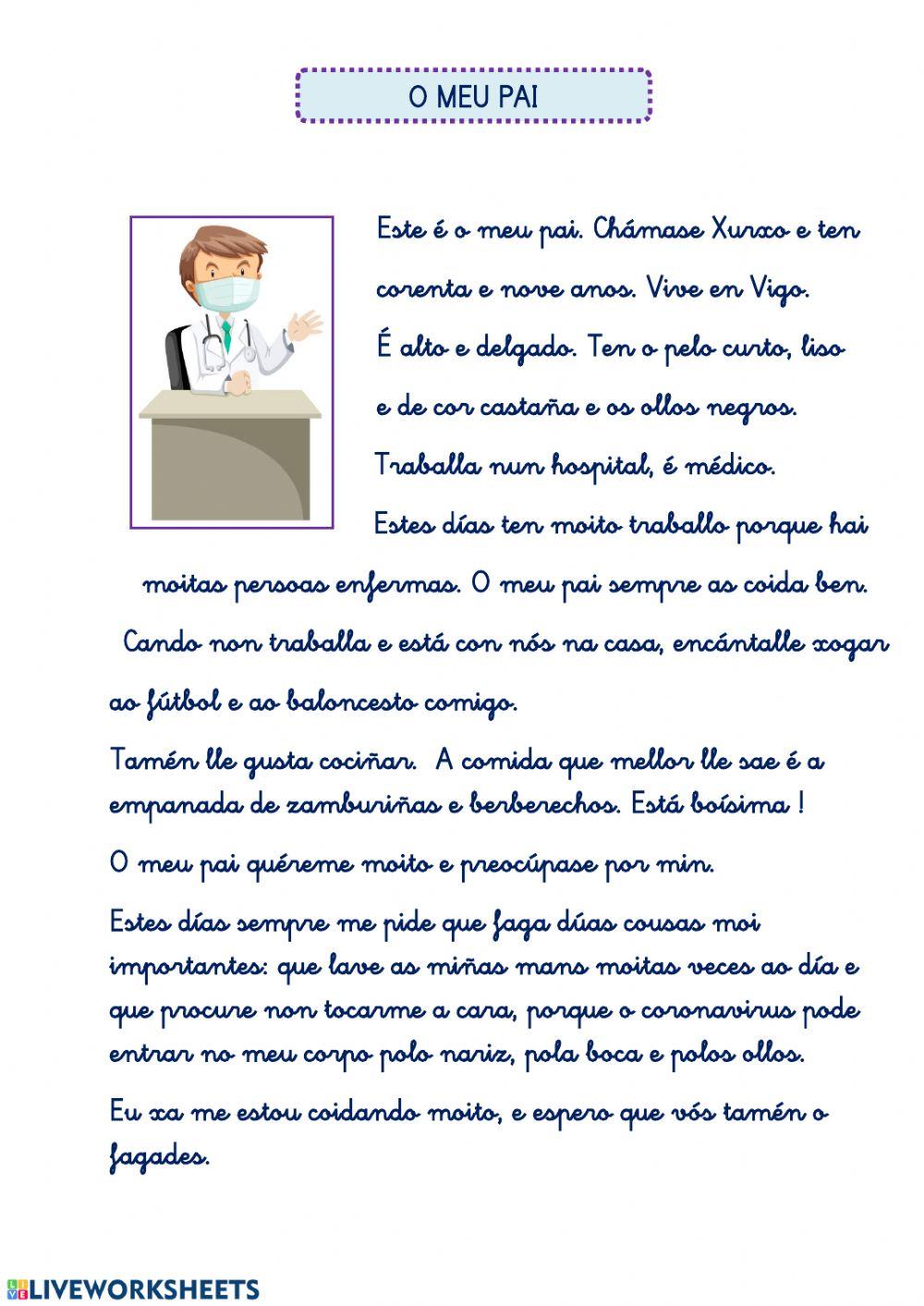 COMPRENSIÓN LECTORA.O MEU PAI.