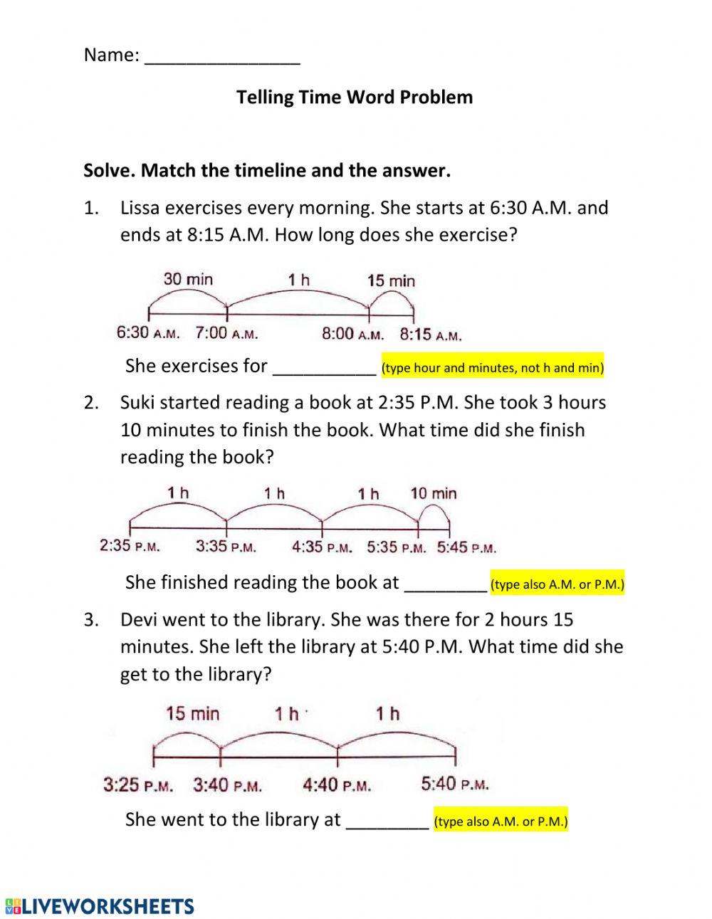 Telling Time Word Problem