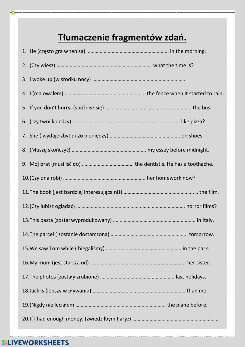 Tłumaczenie fragmentów zdań (egzamin ósmoklasisty)