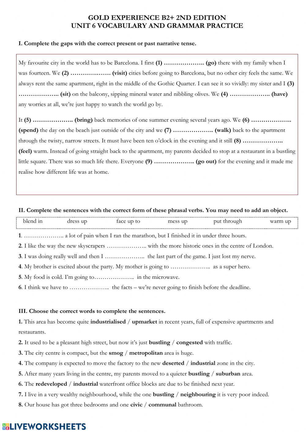 GOLD EXPERIENCE b2+ UNIT 6 TEST