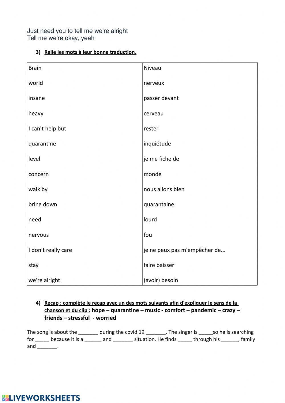 Level of concern twenty one pilots worksheet live worksheets