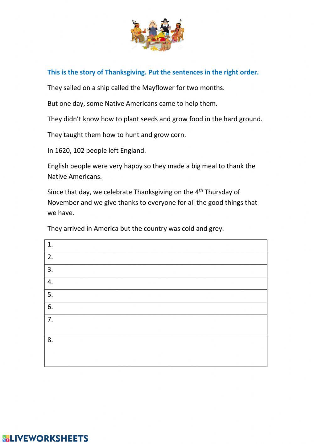 the story of Thanksgiving online exercise for | Live Worksheets