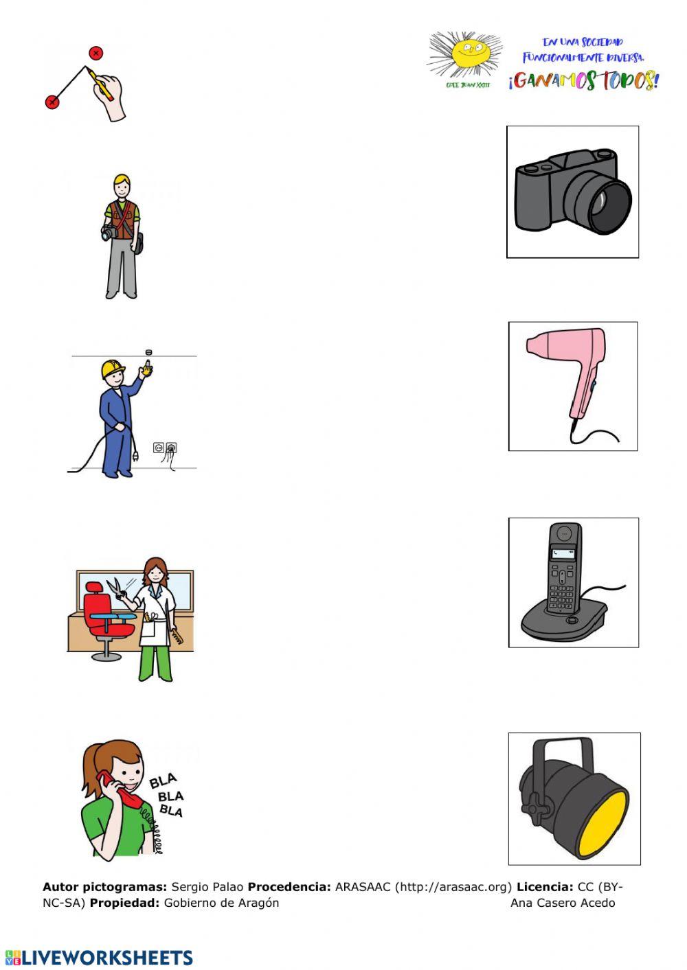 Asociar profesión y objeto