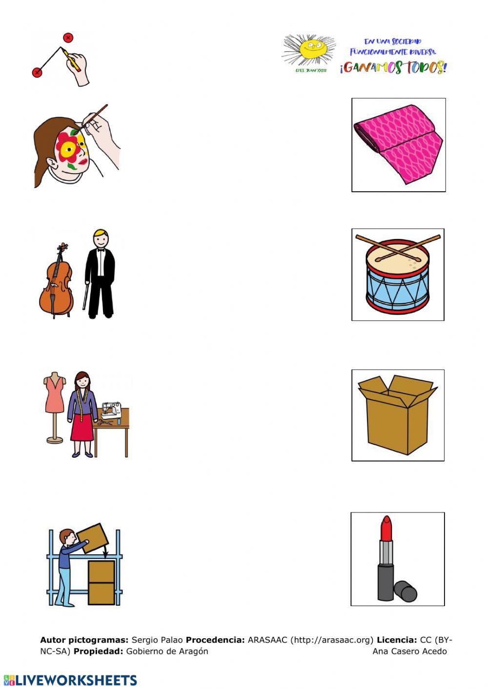 Asociar profesión y objeto