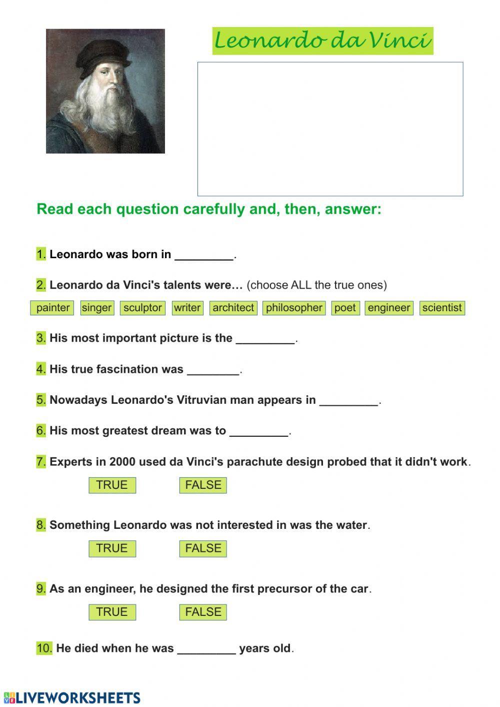 Leonardo da Vinci's life (listening)