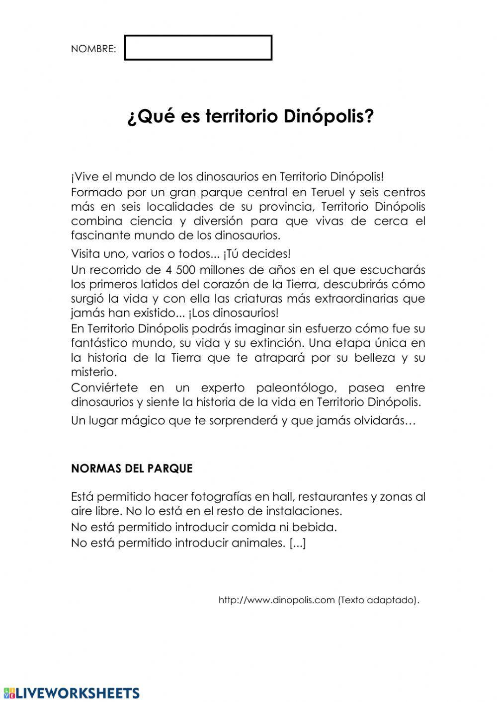 Comprensión lectora dinópolis