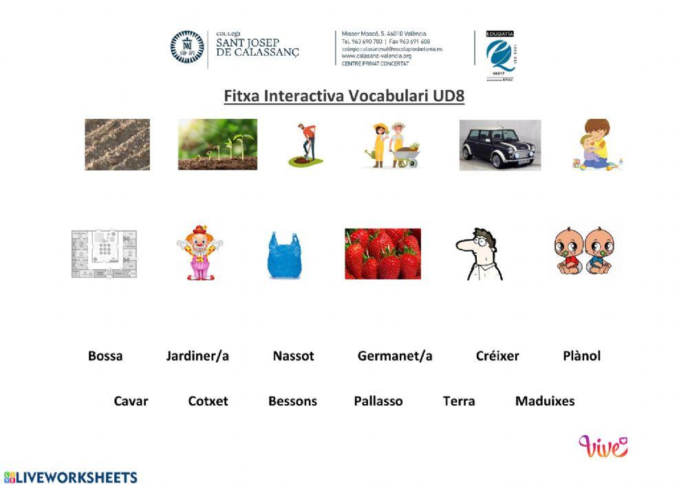 Arrossega la paraula baix del dibuix que li correspon. Vocabulari UD8 2