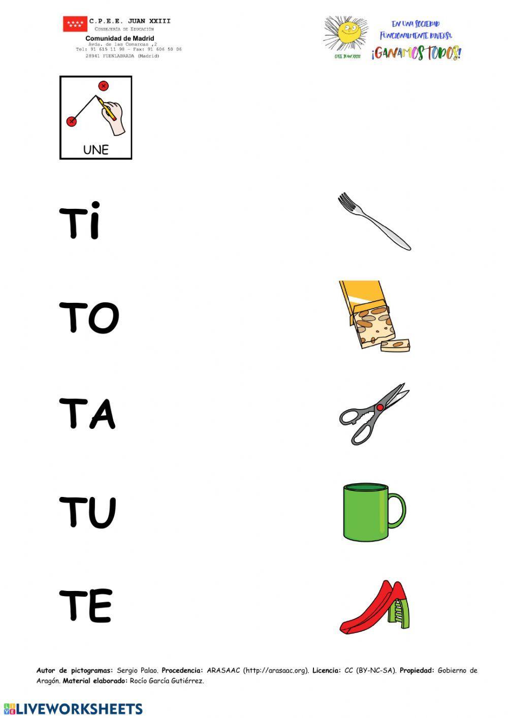 Sílabas directas iniciales con T