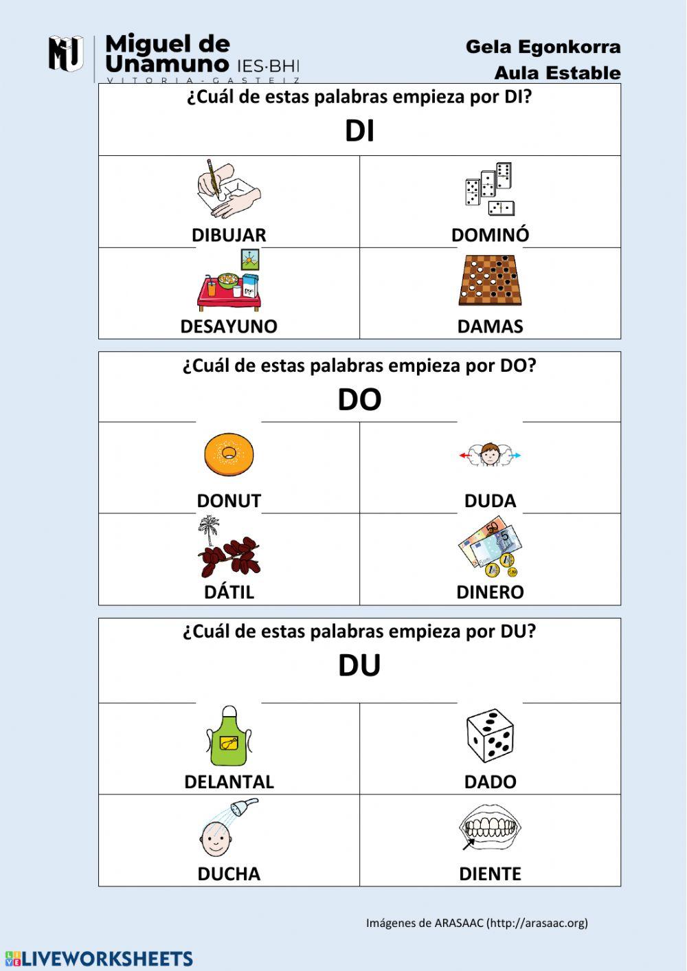 La D 2:Elige la que empieza por la sílaba…