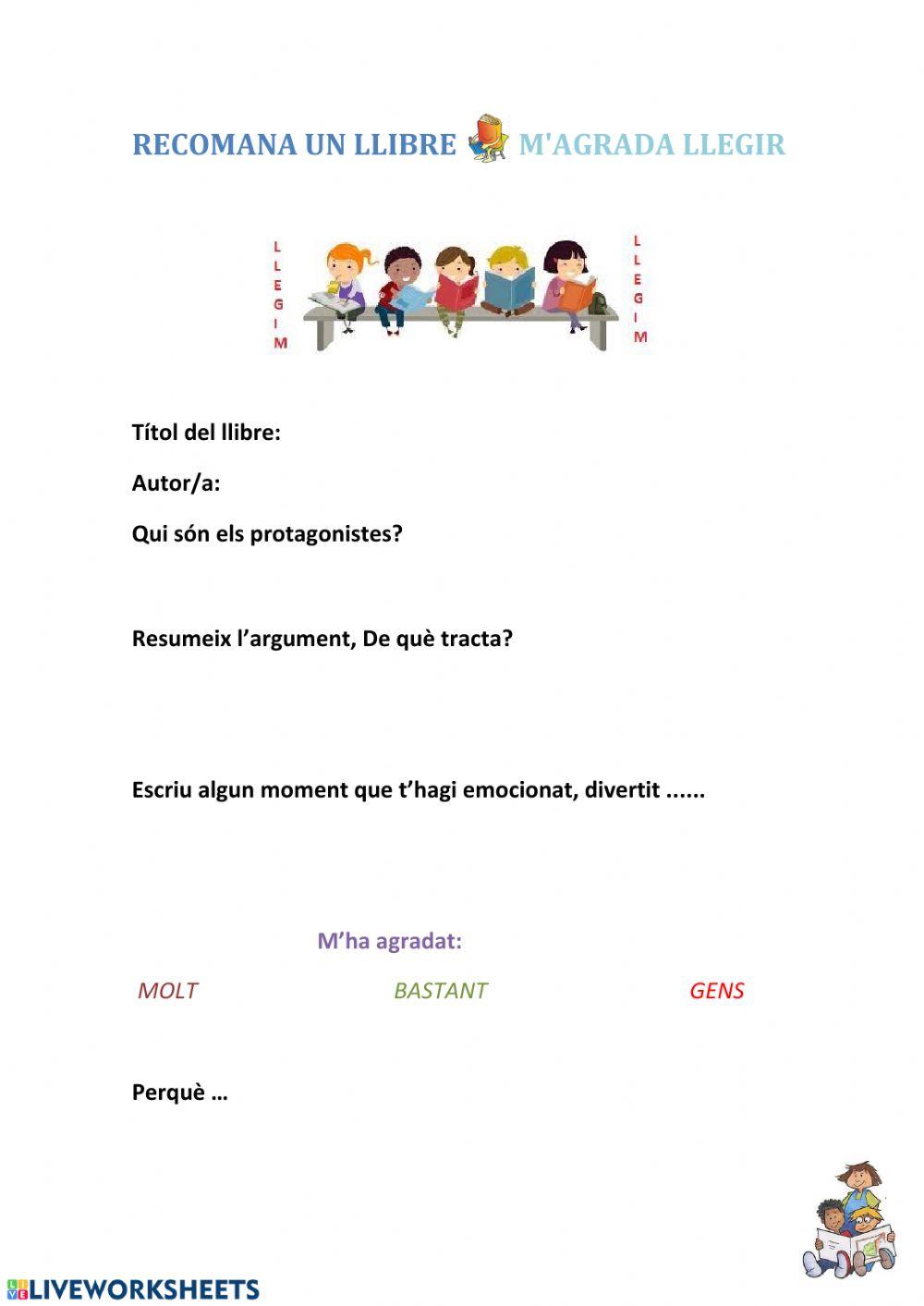 M'agrada llegir, recomano un llibre