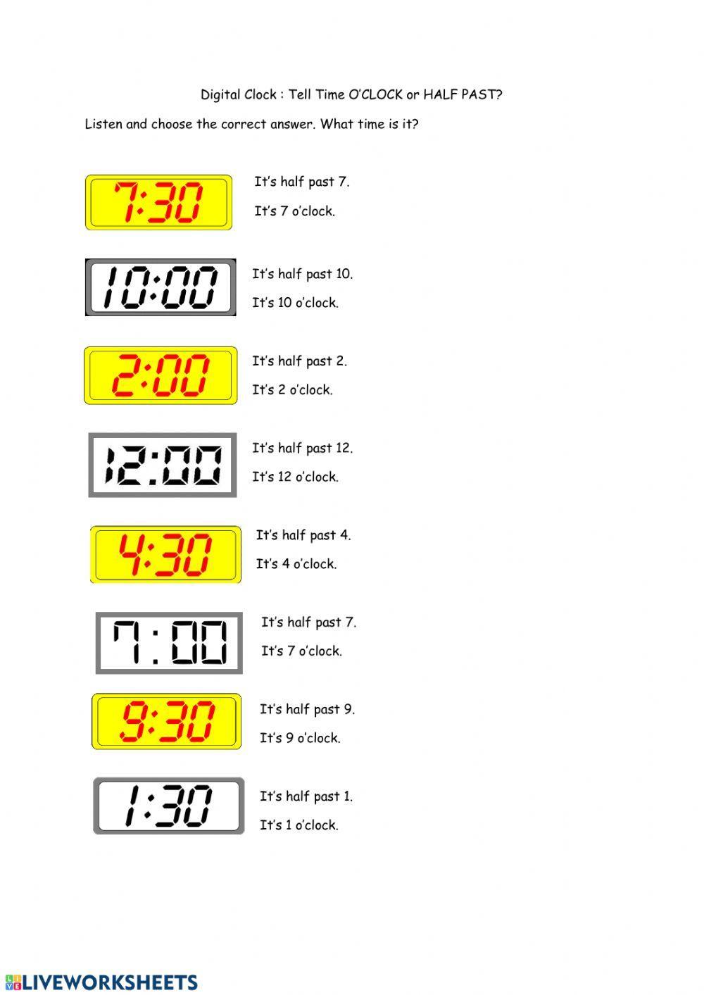 Tell Time: O'clock and Half Past Tell Time: O'clock and Half Past