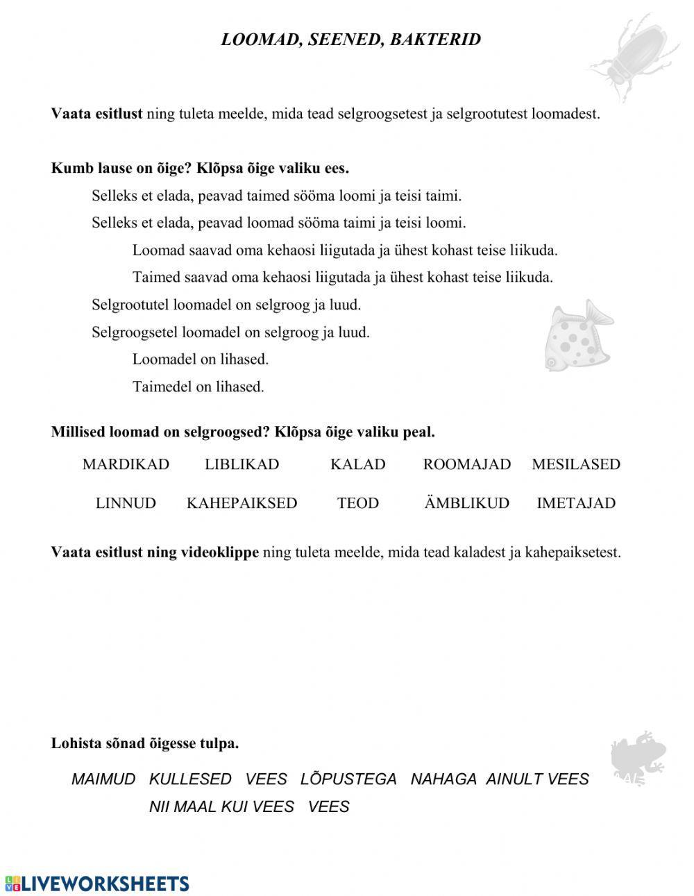 3. klass LOOMAD, SEENED, BAKTERID