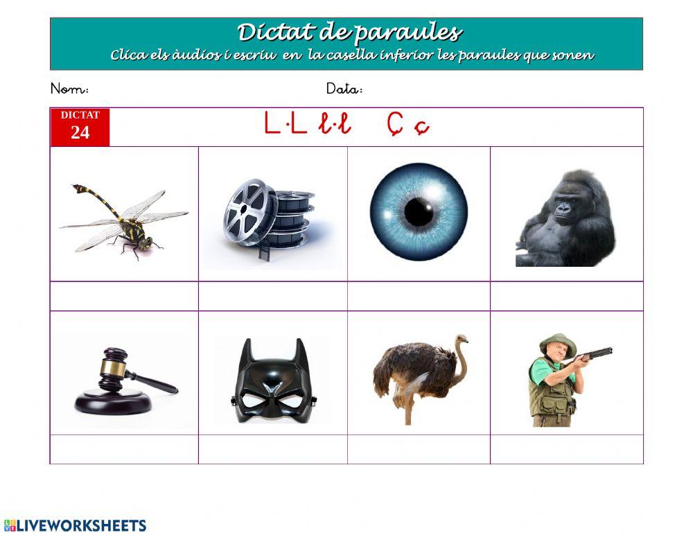 Dictat de paraules 24- Les lletres L·L i Ç