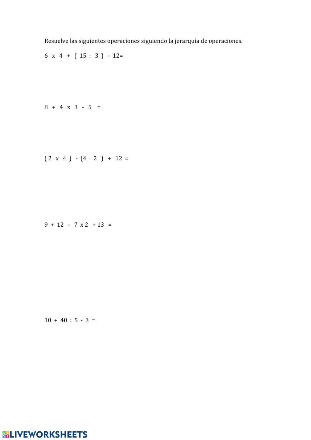 jerarquía de operaciones