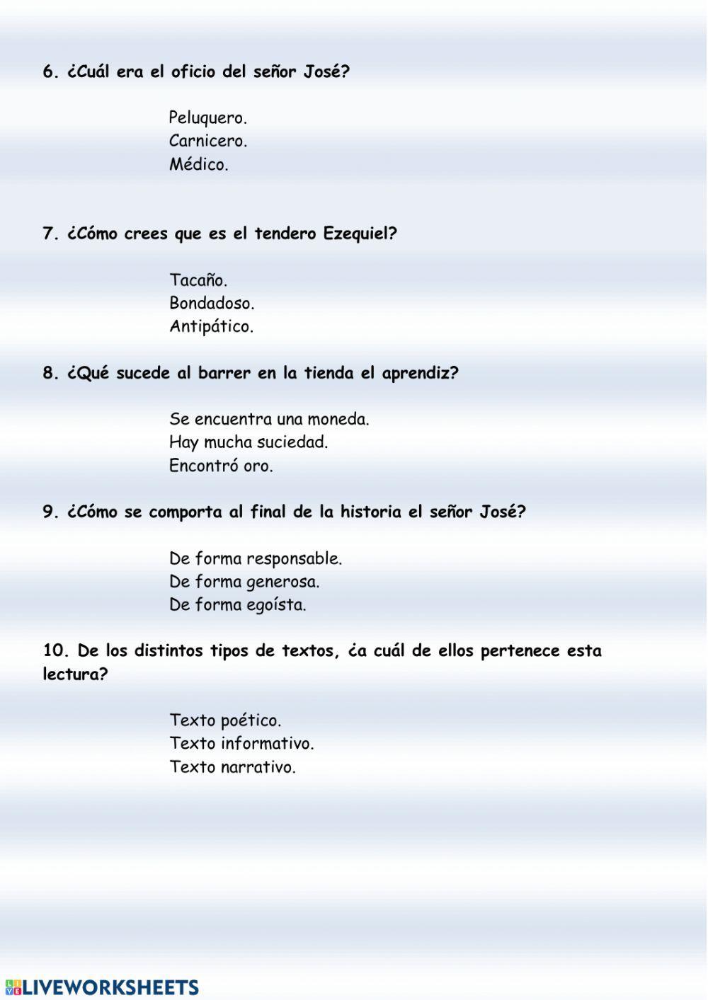 Lectura comprensiva 6º