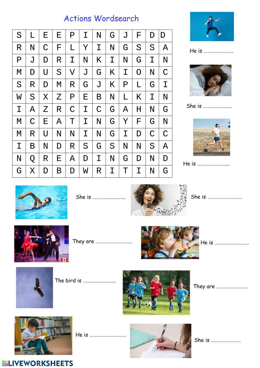 Action verbs wordsearch