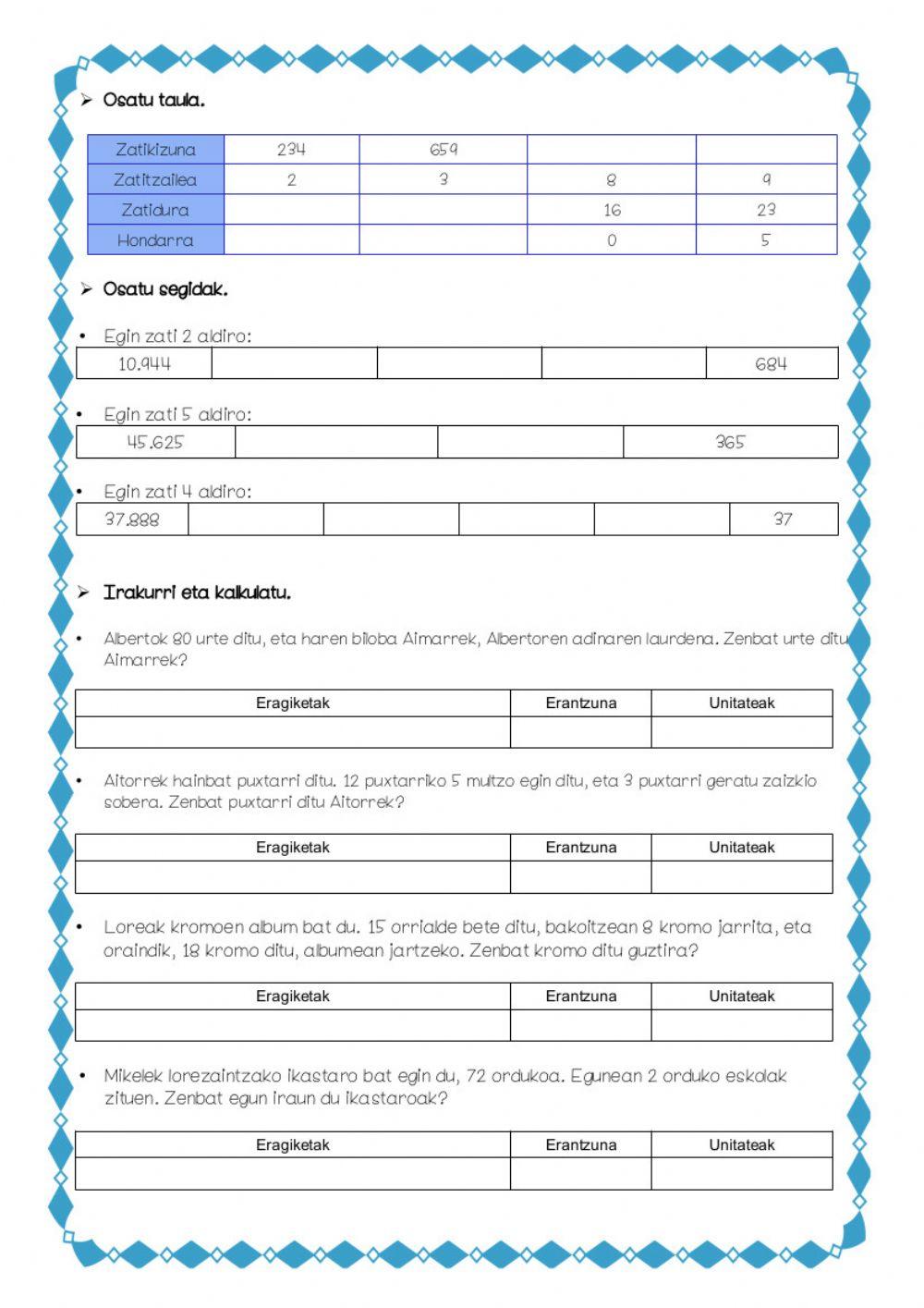 Zifra bateko zatitzailea. Buruketak 5