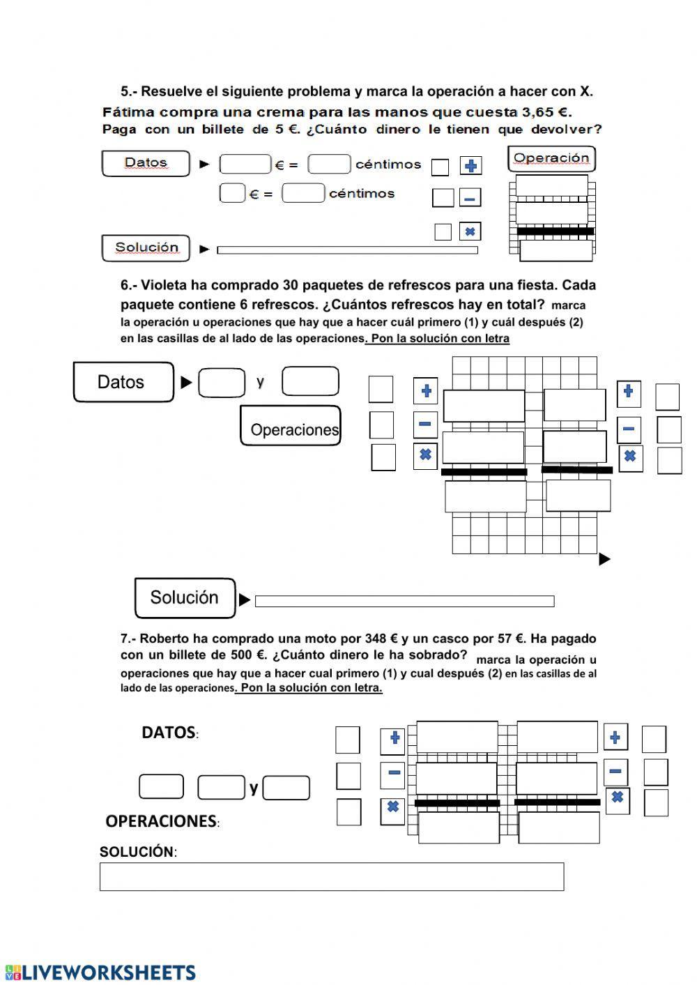 Sumas, restas llevadas y multiplicaciones hasta 6