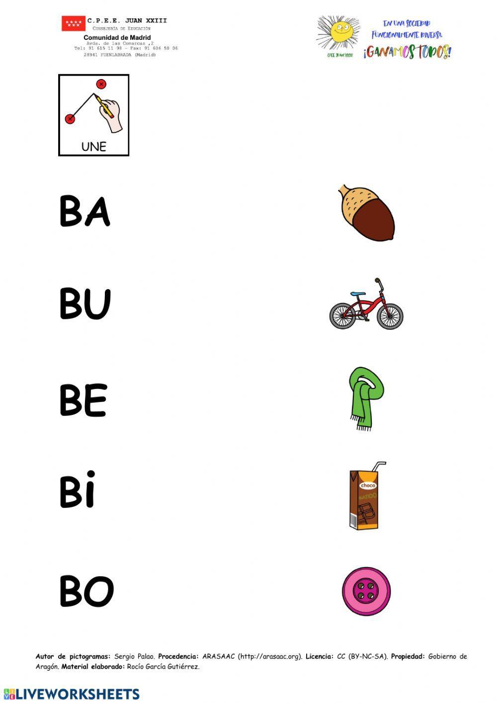 Sílabas directas iniciales con B