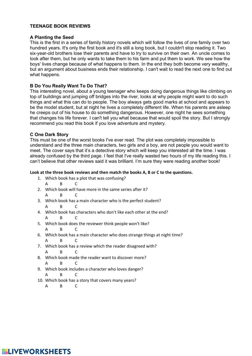 Reading Comprehension 9 Grade