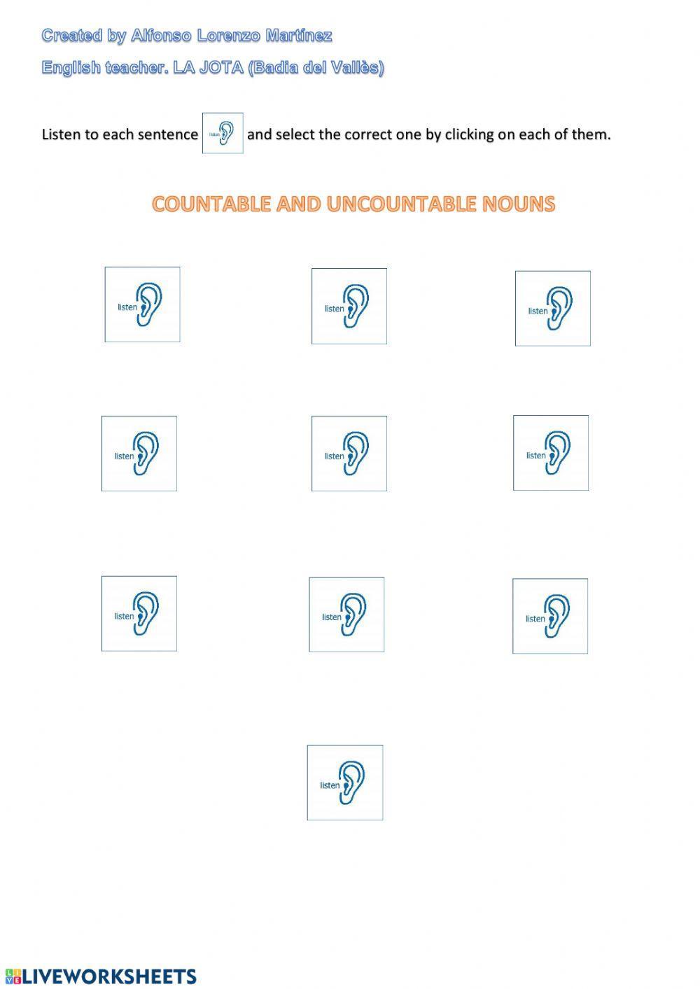 Listening: Countable and uncountable nouns