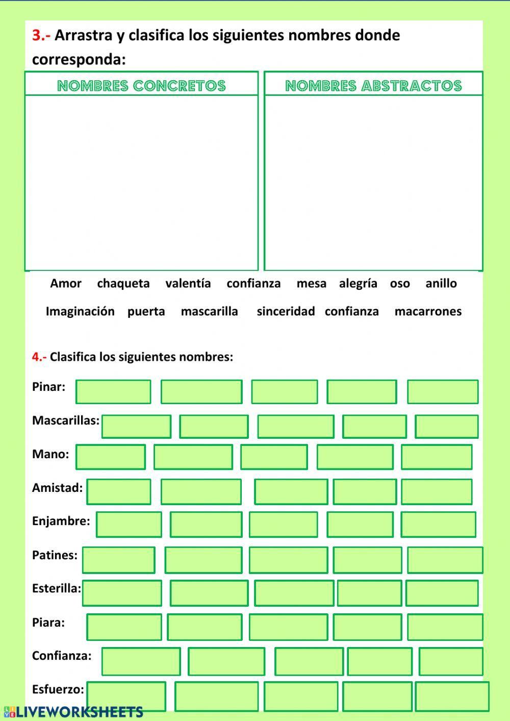 Nombres y sus clases