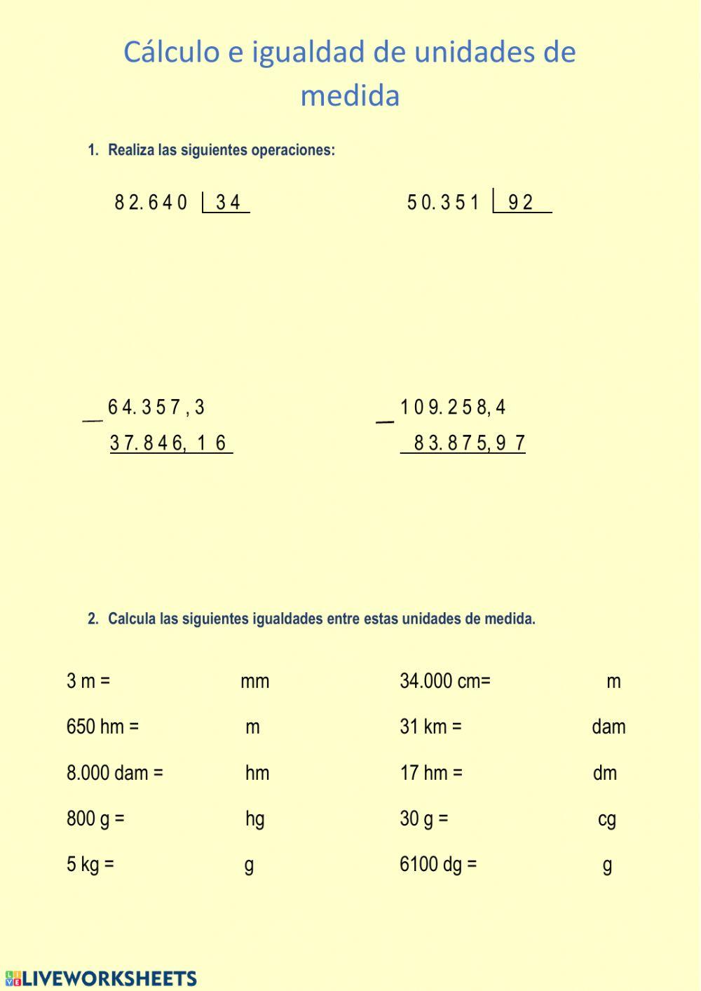 Cálculo y unidades de medida