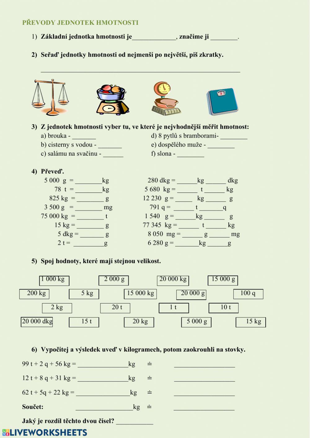 Převody jednotek hmotnosti