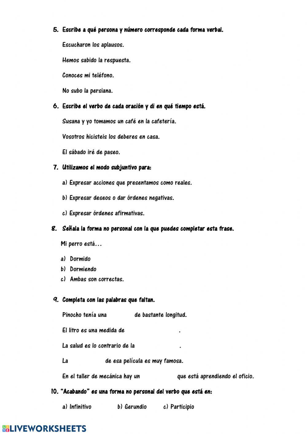 Cuestionario de lengua Cuestionario de lengua