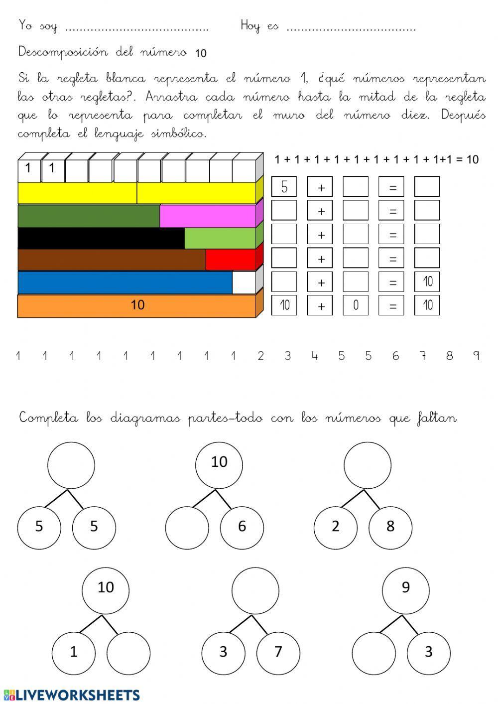 OAOA Descomposición del número 10 con Regletas de Cisenaire