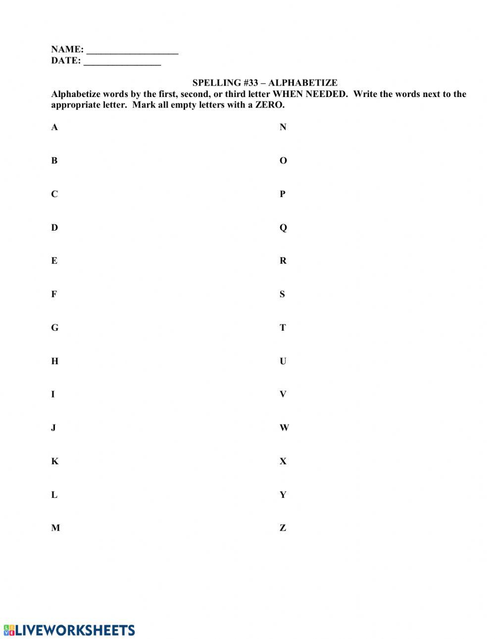 Spelling Alphabetize -33